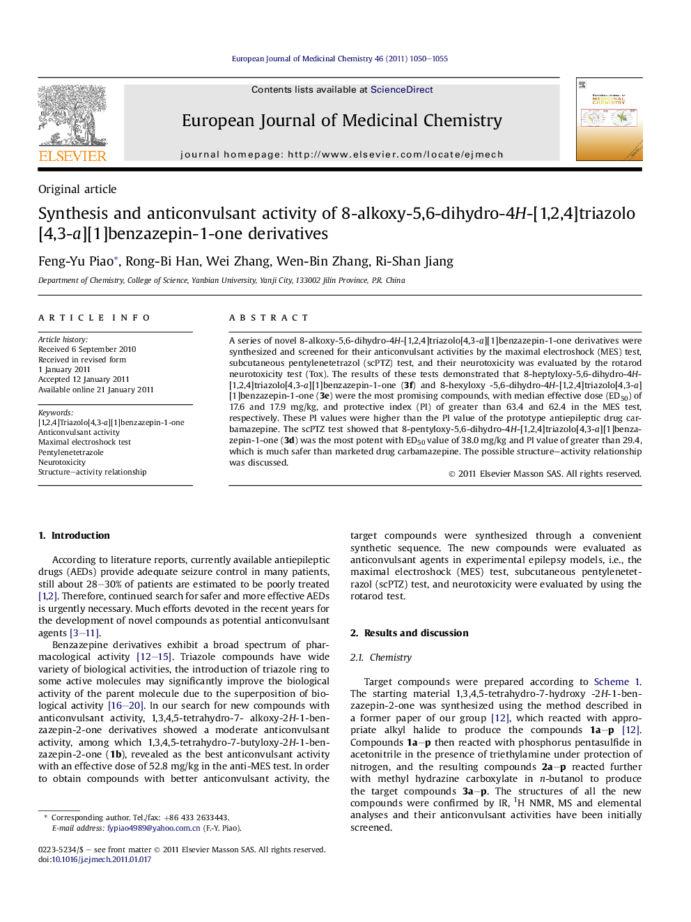 Synthesis and anticonvulsant activity of 8-alkoxy-5,6-dihydro-4H-[1,2,4]triazolo[4,3-a][1]benzazepin-1-one derivatives