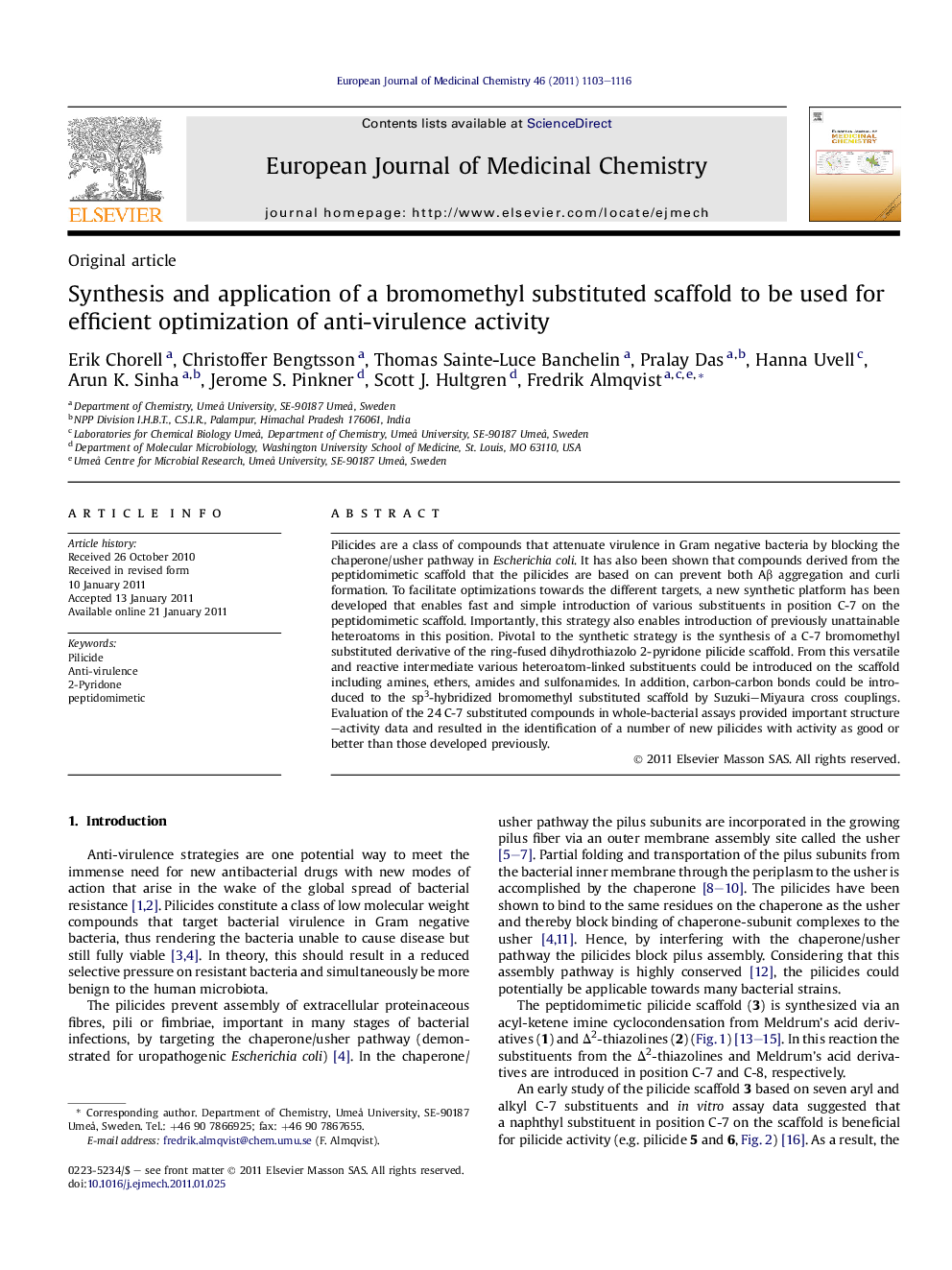 Synthesis and application of a bromomethyl substituted scaffold to be used for efficient optimization of anti-virulence activity