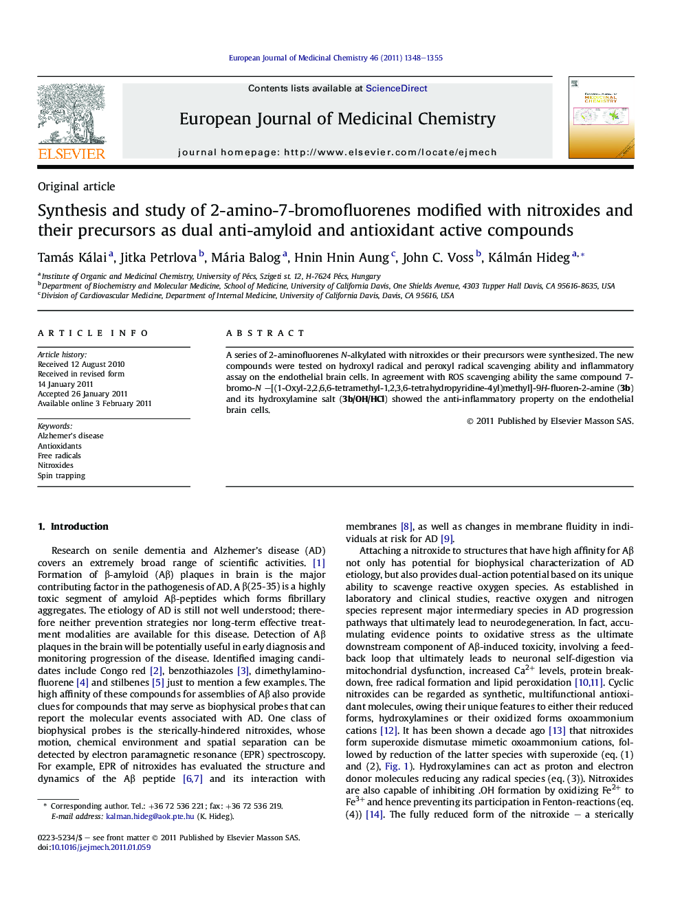 Synthesis and study of 2-amino-7-bromofluorenes modified with nitroxides and their precursors as dual anti-amyloid and antioxidant active compounds