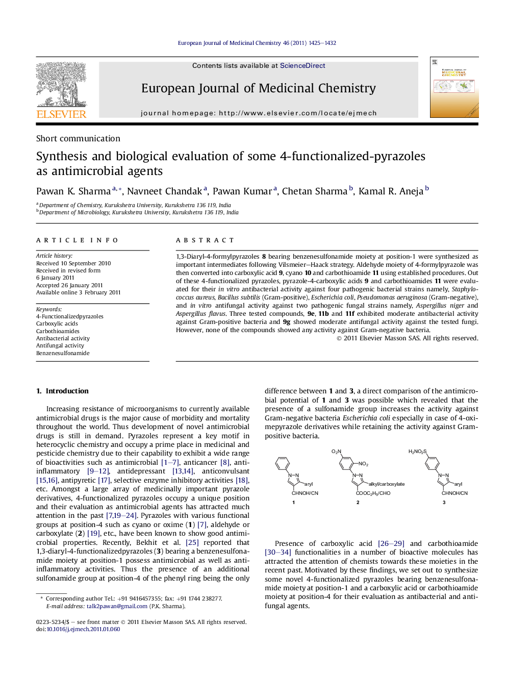 Synthesis and biological evaluation of some 4-functionalized-pyrazoles as antimicrobial agents