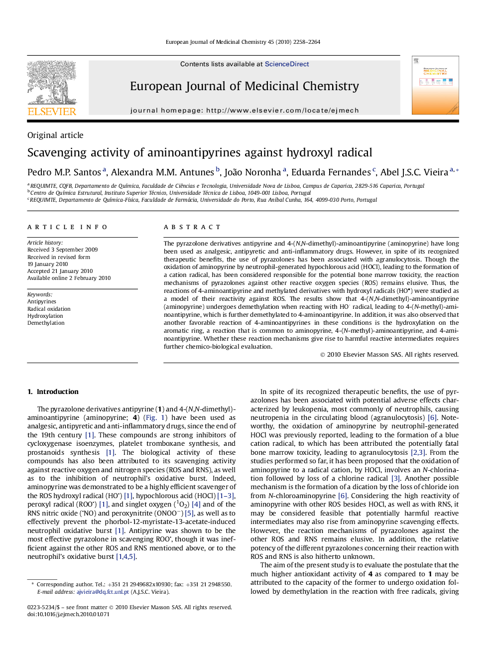 Scavenging activity of aminoantipyrines against hydroxyl radical