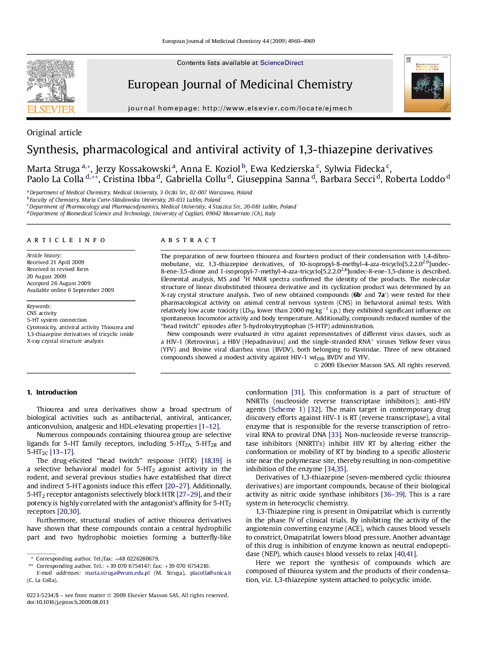 Synthesis, pharmacological and antiviral activity of 1,3-thiazepine derivatives