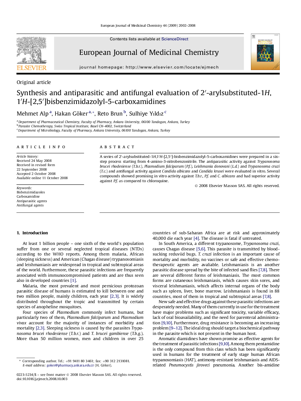 Synthesis and antiparasitic and antifungal evaluation of 2′-arylsubstituted-1H,1′H-[2,5′]bisbenzimidazolyl-5-carboxamidines