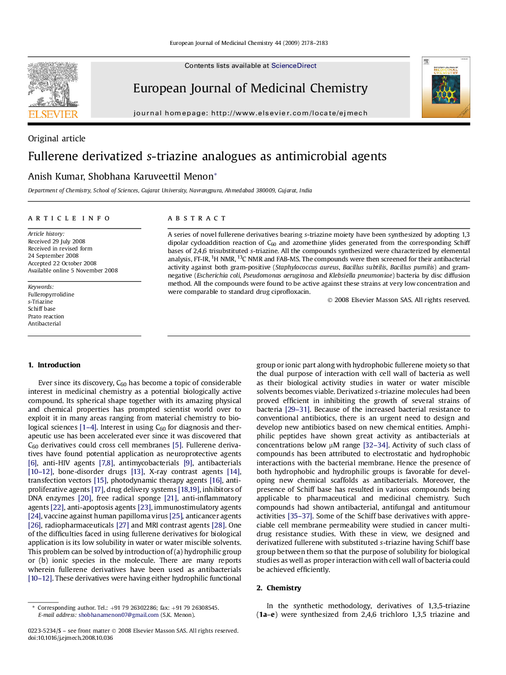 Fullerene derivatized s-triazine analogues as antimicrobial agents