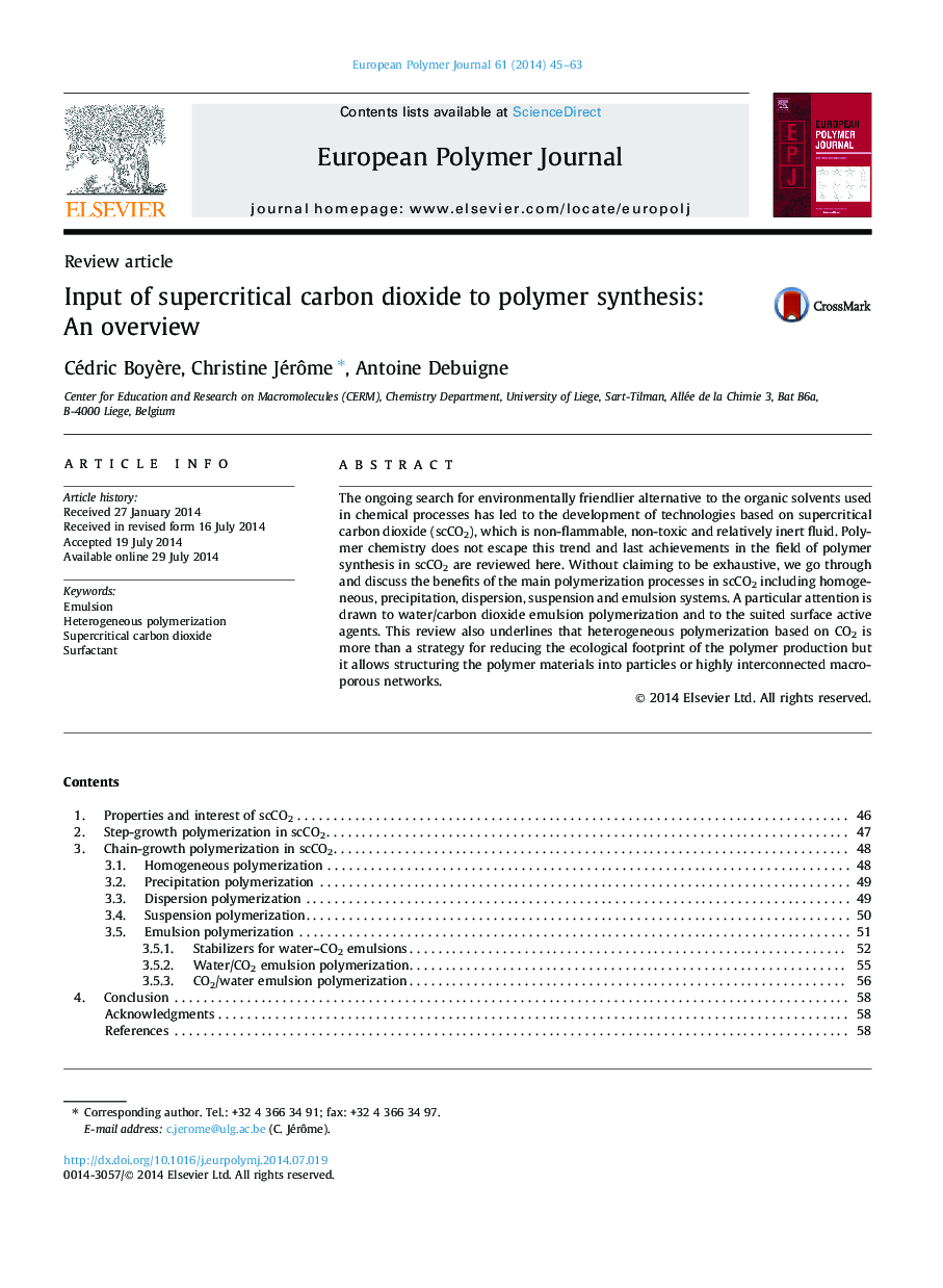 Input of supercritical carbon dioxide to polymer synthesis: An overview