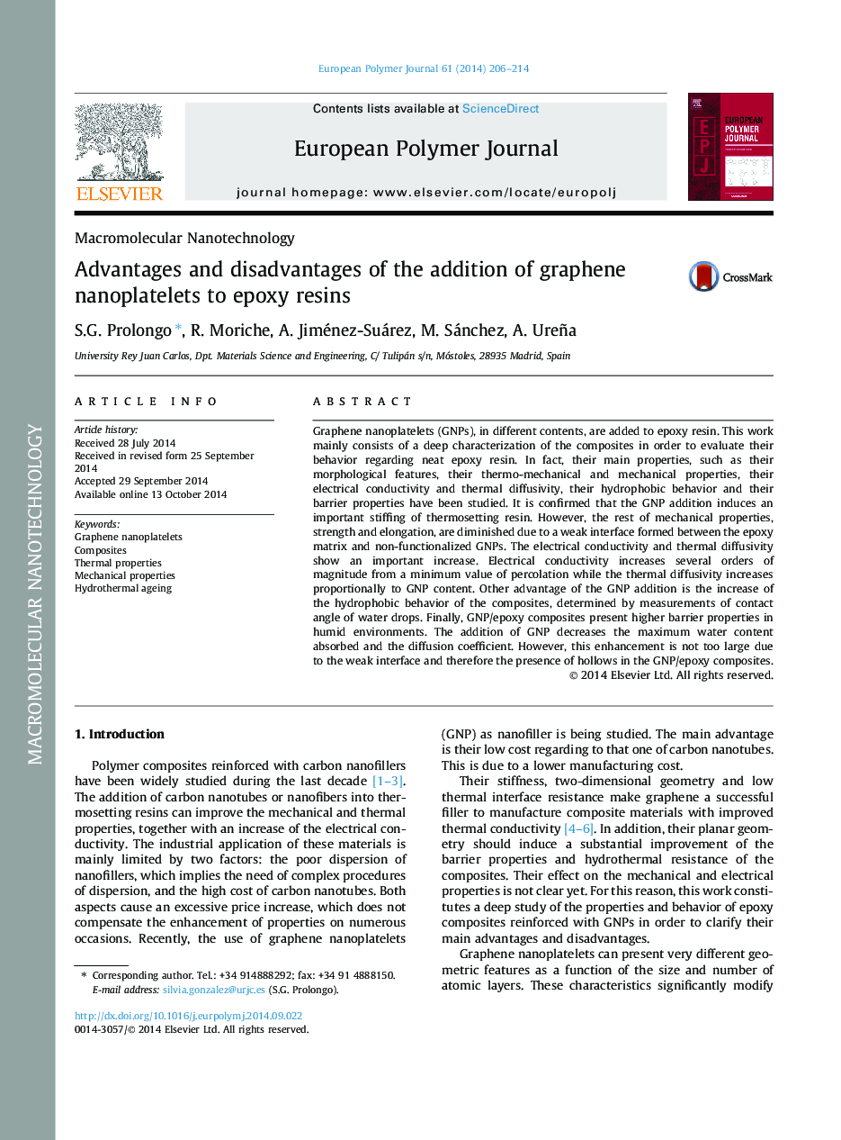 Advantages and disadvantages of the addition of graphene nanoplatelets to epoxy resins