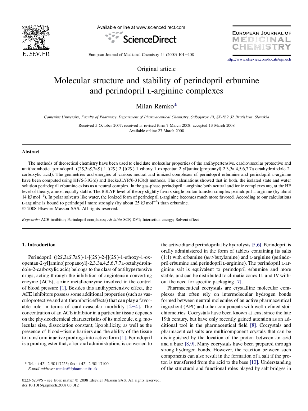 Molecular structure and stability of perindopril erbumine and perindopril l-arginine complexes