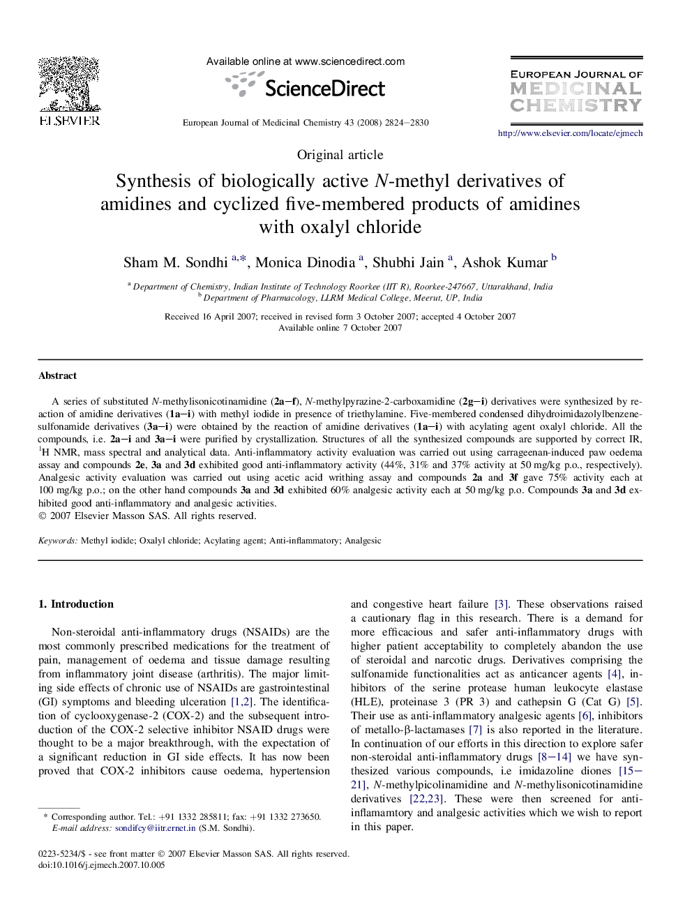 Synthesis of biologically active N-methyl derivatives of amidines and cyclized five-membered products of amidines with oxalyl chloride