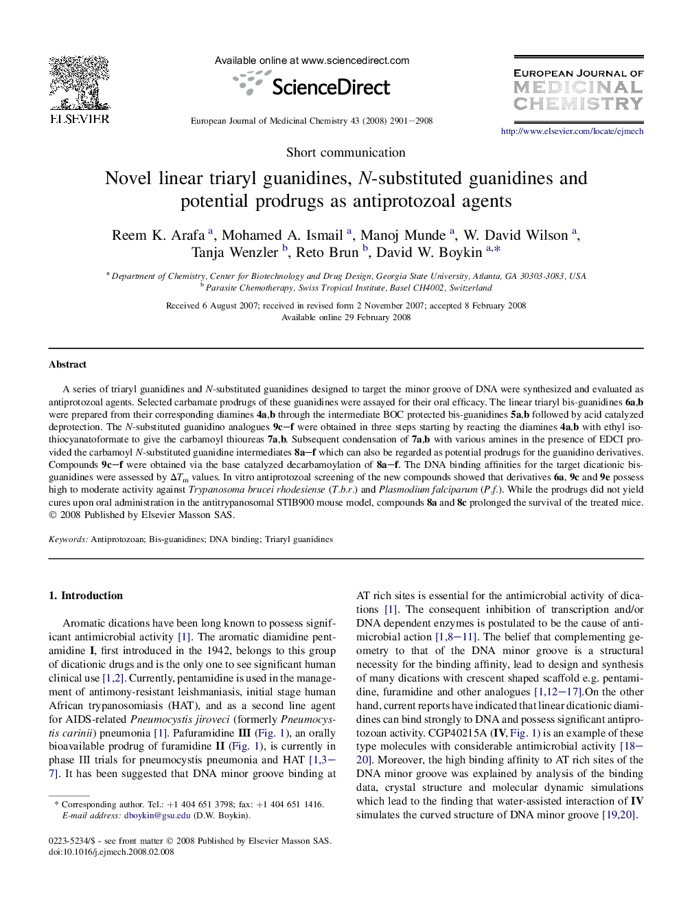 Novel linear triaryl guanidines, N-substituted guanidines and potential prodrugs as antiprotozoal agents