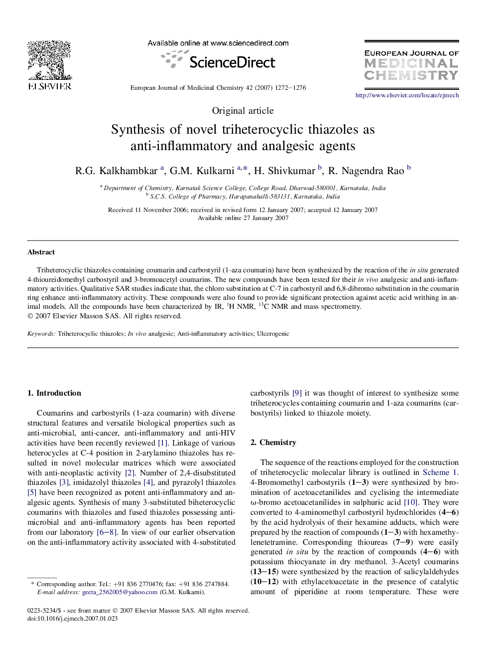 Synthesis of novel triheterocyclic thiazoles as anti-inflammatory and analgesic agents