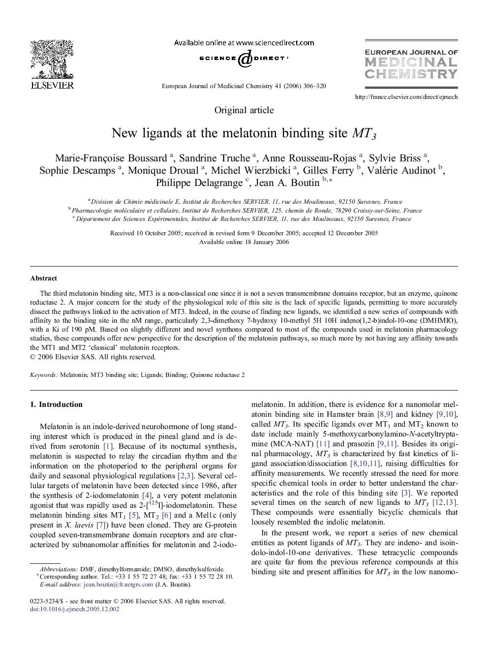 New ligands at the melatonin binding site MT3