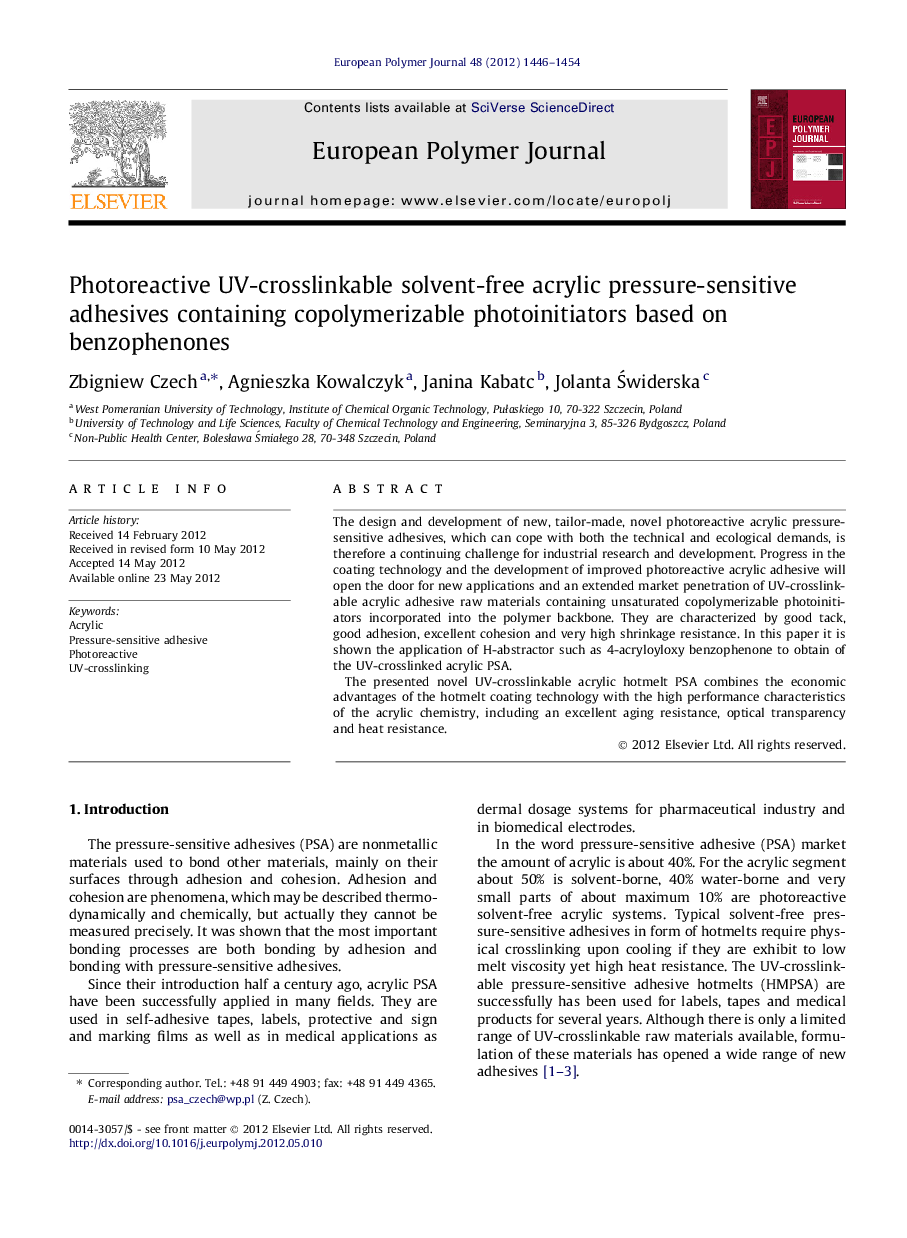 Photoreactive UV-crosslinkable solvent-free acrylic pressure-sensitive adhesives containing copolymerizable photoinitiators based on benzophenones