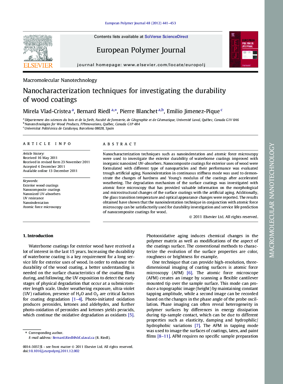 Nanocharacterization techniques for investigating the durability of wood coatings