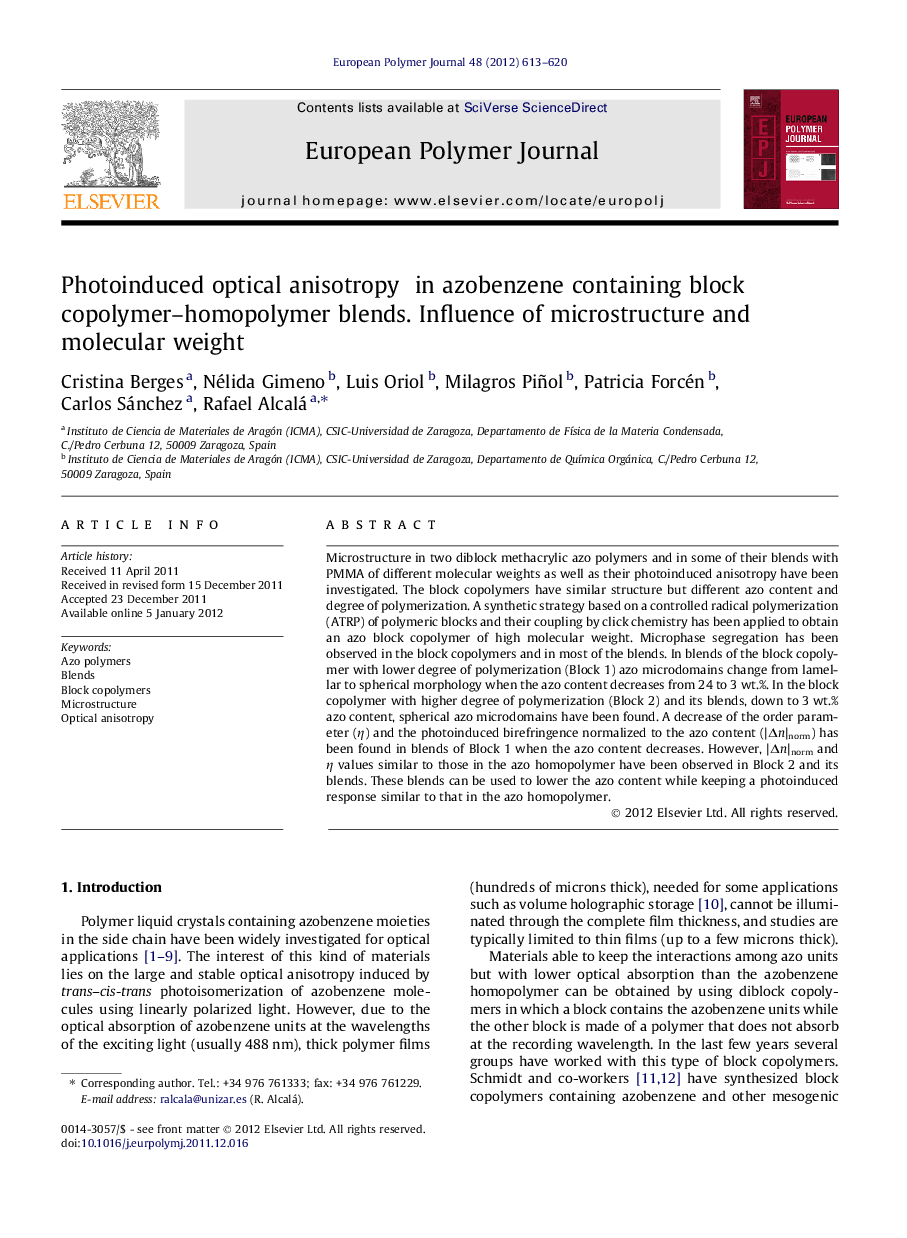 Photoinduced optical anisotropy in azobenzene containing block copolymer–homopolymer blends. Influence of microstructure and molecular weight