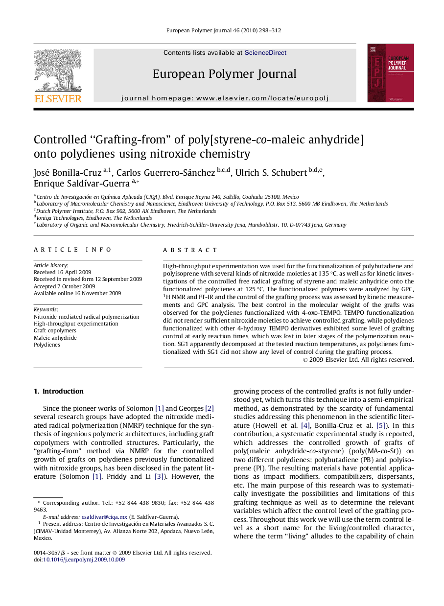 Controlled “Grafting-from” of poly[styrene-co-maleic anhydride] onto polydienes using nitroxide chemistry