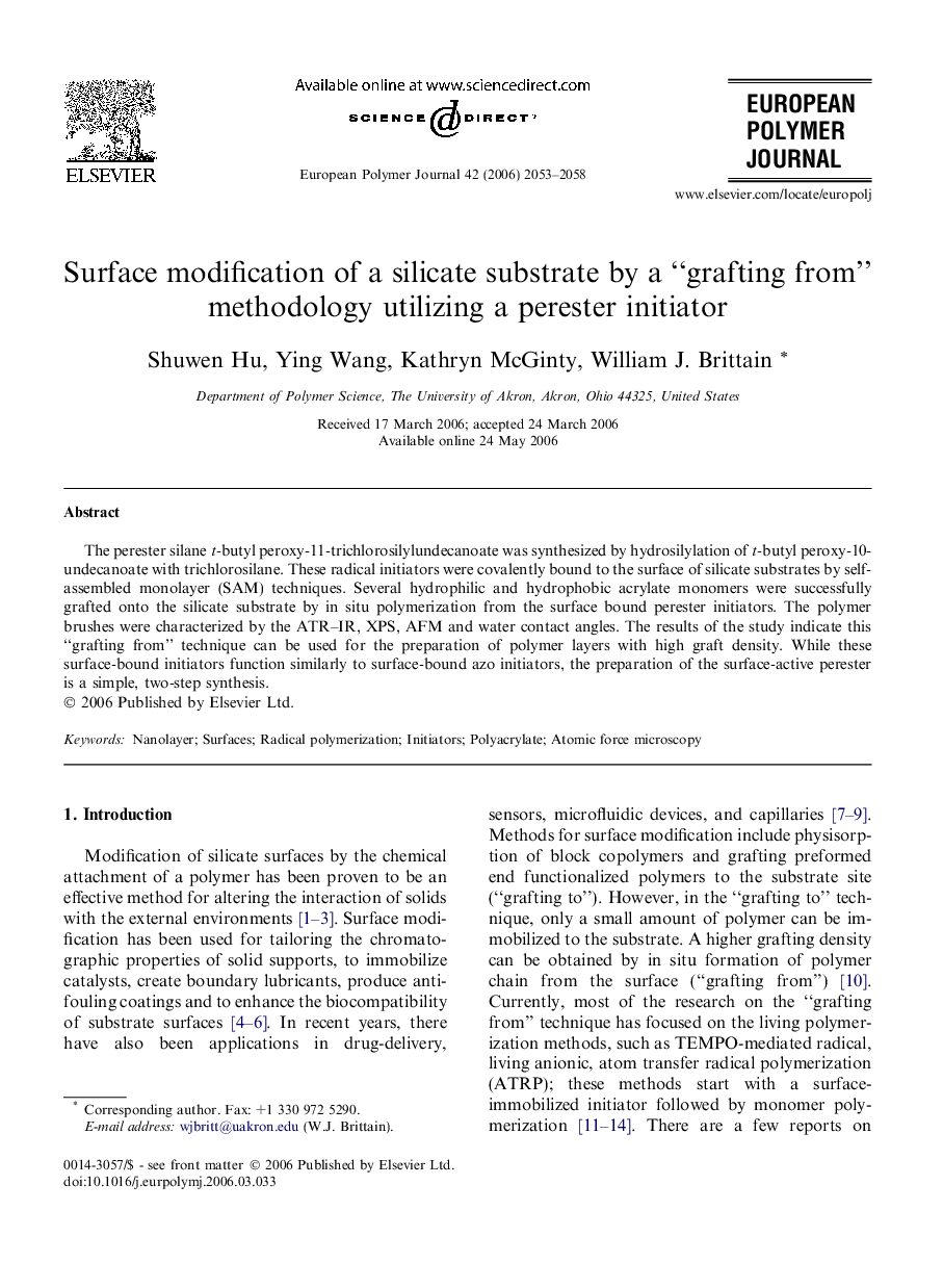 Surface modification of a silicate substrate by a “grafting from” methodology utilizing a perester initiator