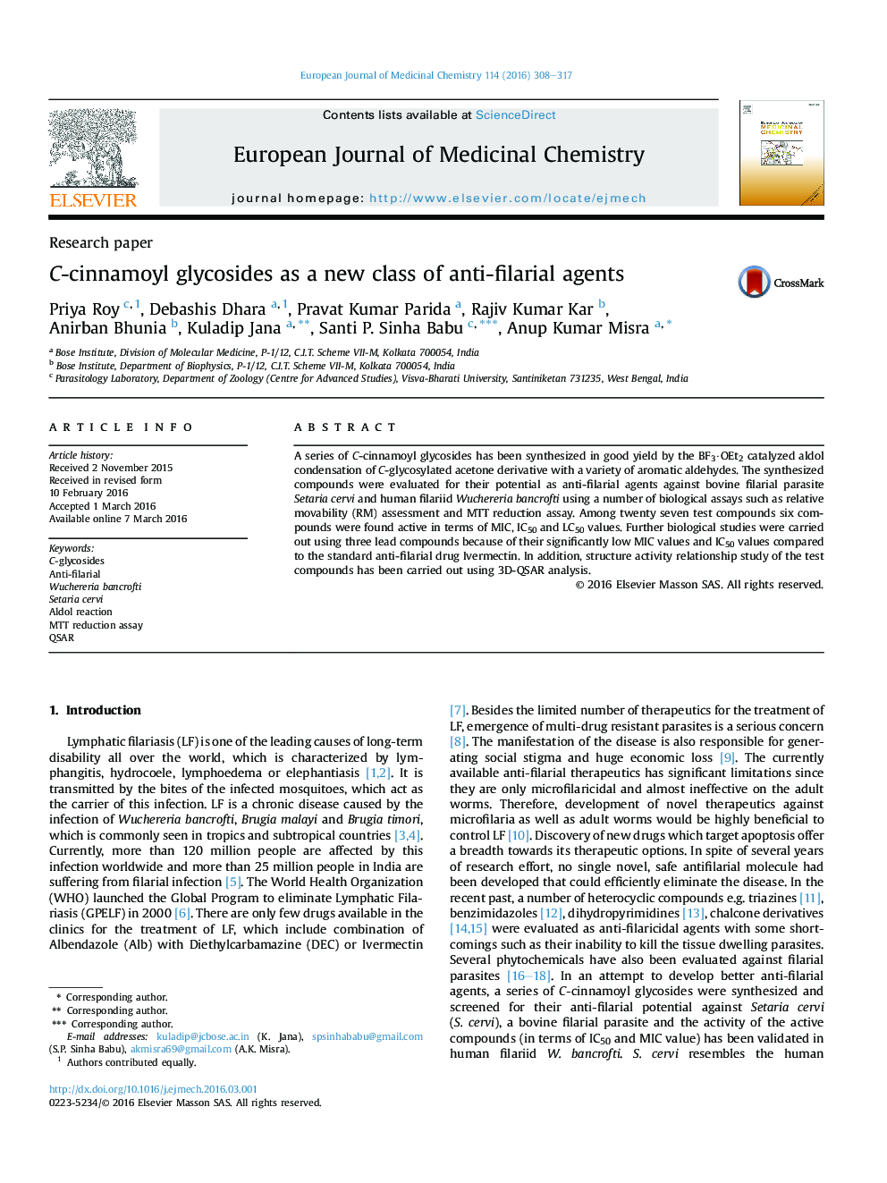 C-cinnamoyl glycosides as a new class of anti-filarial agents