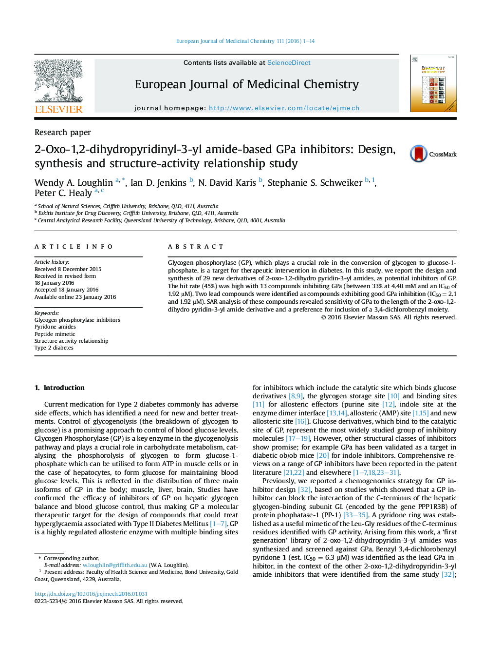 2-Oxo-1,2-dihydropyridinyl-3-yl amide-based GPa inhibitors: Design, synthesis and structure-activity relationship study