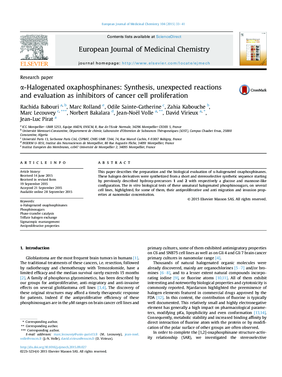 α-Halogenated oxaphosphinanes: Synthesis, unexpected reactions and evaluation as inhibitors of cancer cell proliferation