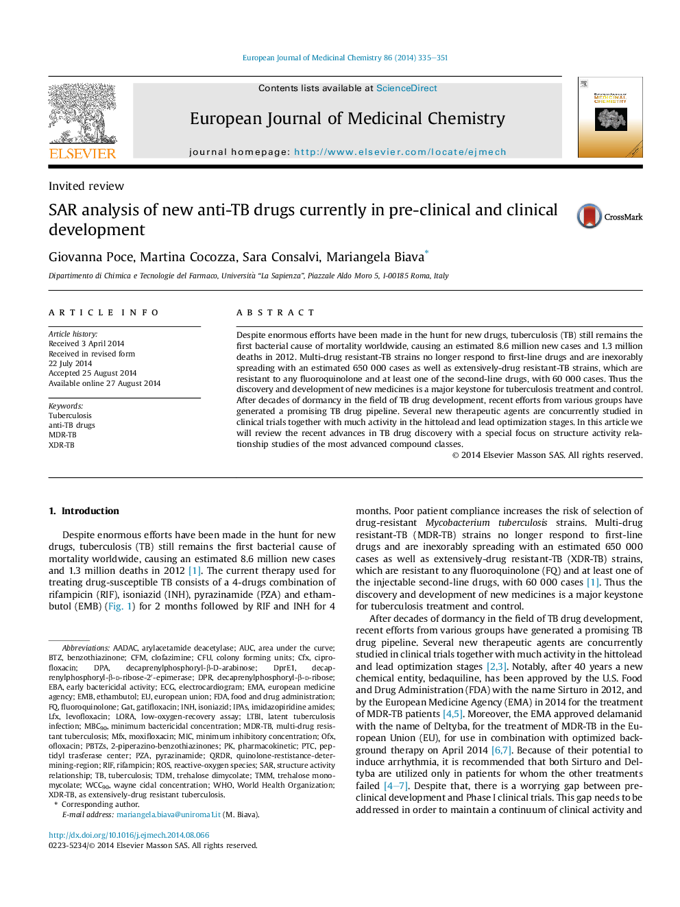 SAR analysis of new anti-TB drugs currently in pre-clinical and clinical development