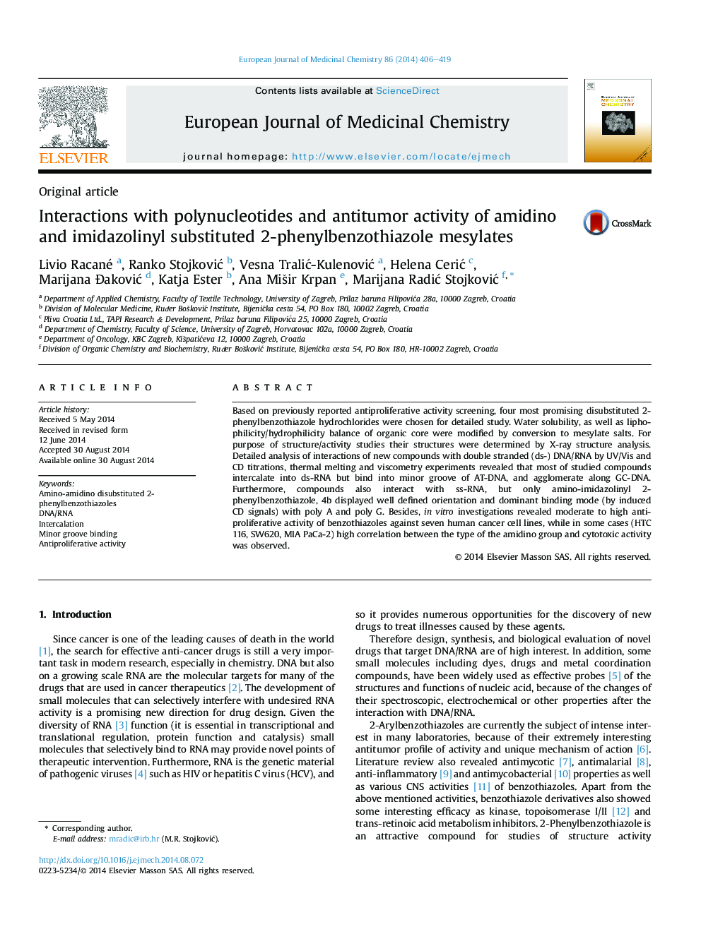 Interactions with polynucleotides and antitumor activity of amidino and imidazolinyl substituted 2-phenylbenzothiazole mesylates