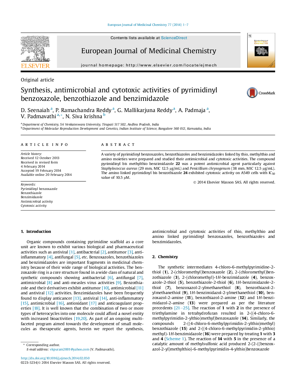 Synthesis, antimicrobial and cytotoxic activities of pyrimidinyl benzoxazole, benzothiazole and benzimidazole