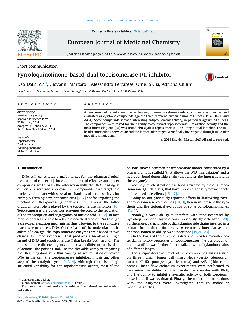 Pyrroloquinolinone-based dual topoisomerase I/II inhibitor