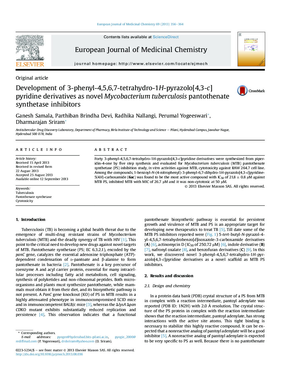 Development of 3-phenyl-4,5,6,7-tetrahydro-1H-pyrazolo[4,3-c]pyridine derivatives as novel Mycobacterium tuberculosis pantothenate synthetase inhibitors