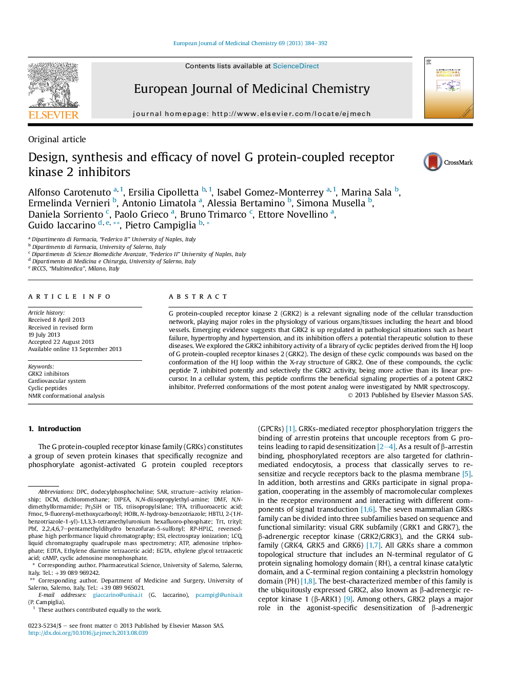 Design, synthesis and efficacy of novel G protein-coupled receptor kinase 2 inhibitors