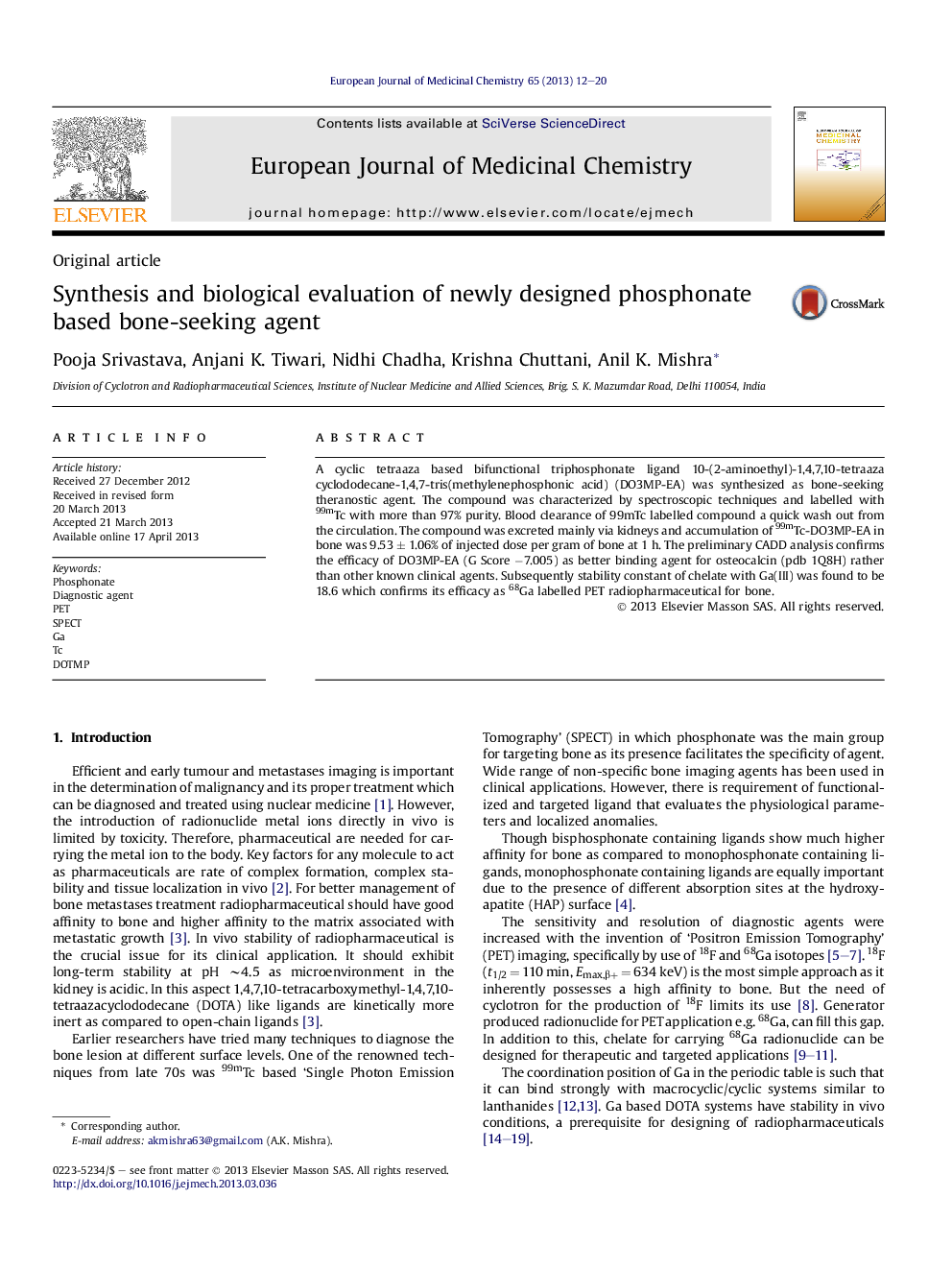 Synthesis and biological evaluation of newly designed phosphonate based bone-seeking agent