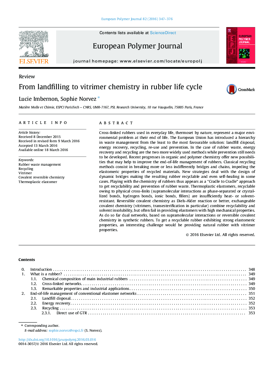 From landfilling to vitrimer chemistry in rubber life cycle