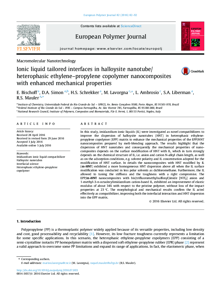 Ionic liquid tailored interfaces in halloysite nanotube/heterophasic ethylene–propylene copolymer nanocomposites with enhanced mechanical properties