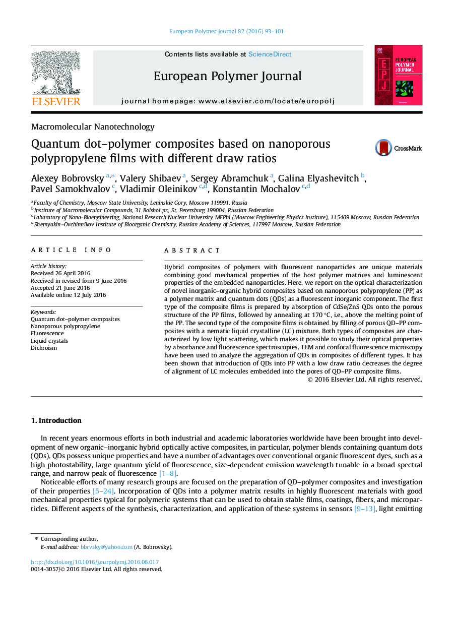 Quantum dot–polymer composites based on nanoporous polypropylene films with different draw ratios