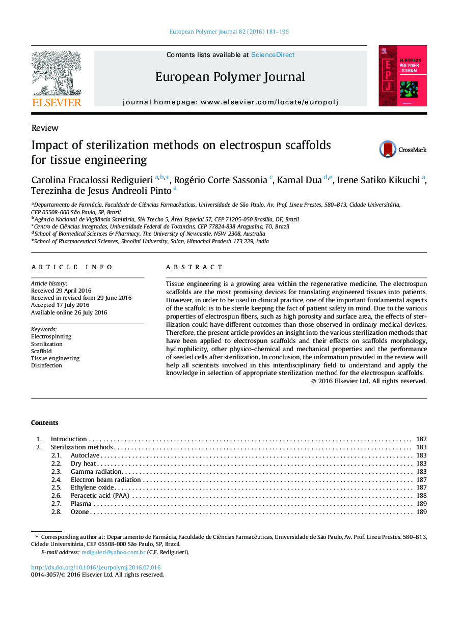 Impact of sterilization methods on electrospun scaffolds for tissue engineering