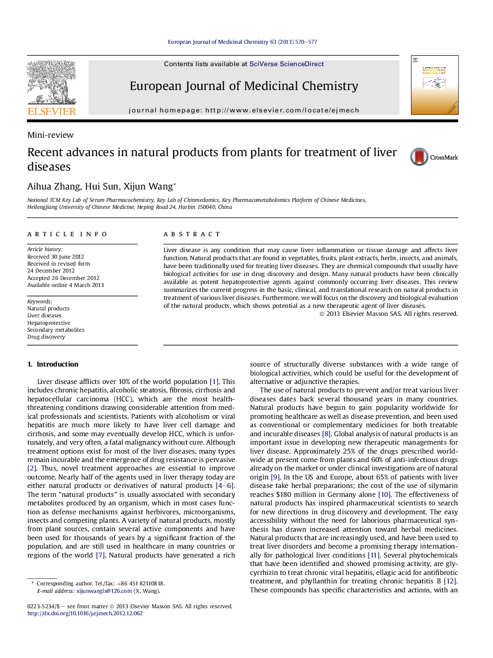 Recent advances in natural products from plants for treatment of liver diseases