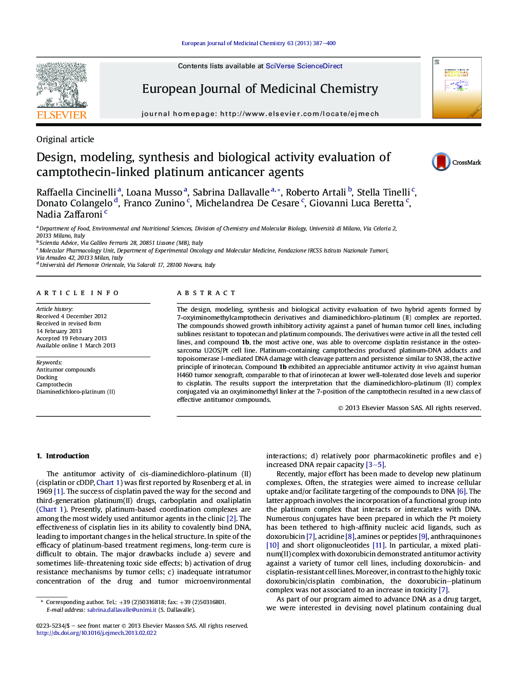 Design, modeling, synthesis and biological activity evaluation of camptothecin-linked platinum anticancer agents