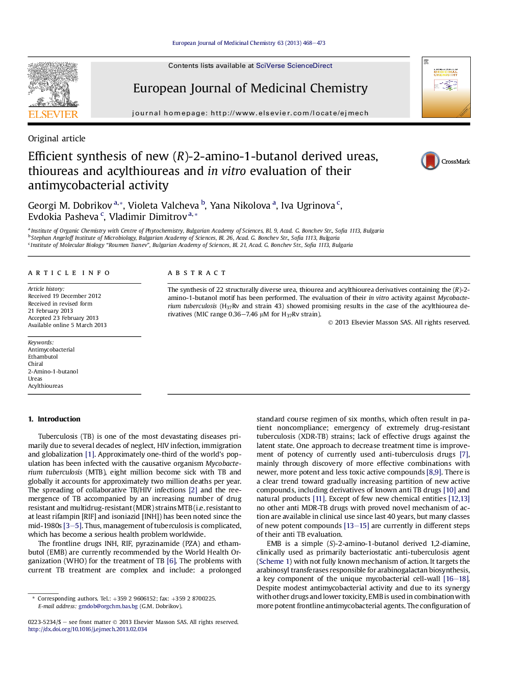 Efficient synthesis of new (R)-2-amino-1-butanol derived ureas, thioureas and acylthioureas and in vitro evaluation of their antimycobacterial activity