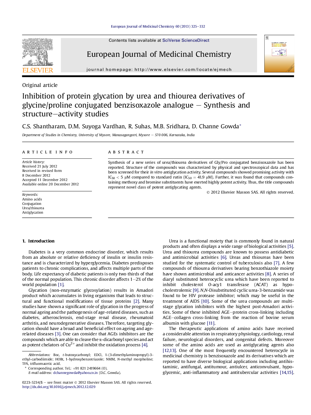 Inhibition of protein glycation by urea and thiourea derivatives of glycine/proline conjugated benzisoxazole analogue – Synthesis and structure–activity studies