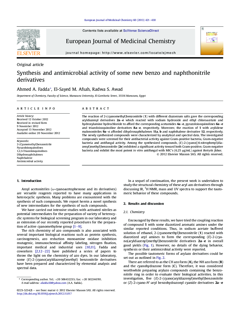 Synthesis and antimicrobial activity of some new benzo and naphthonitrile derivatives