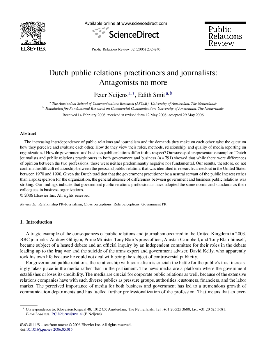 Dutch public relations practitioners and journalists: Antagonists no more