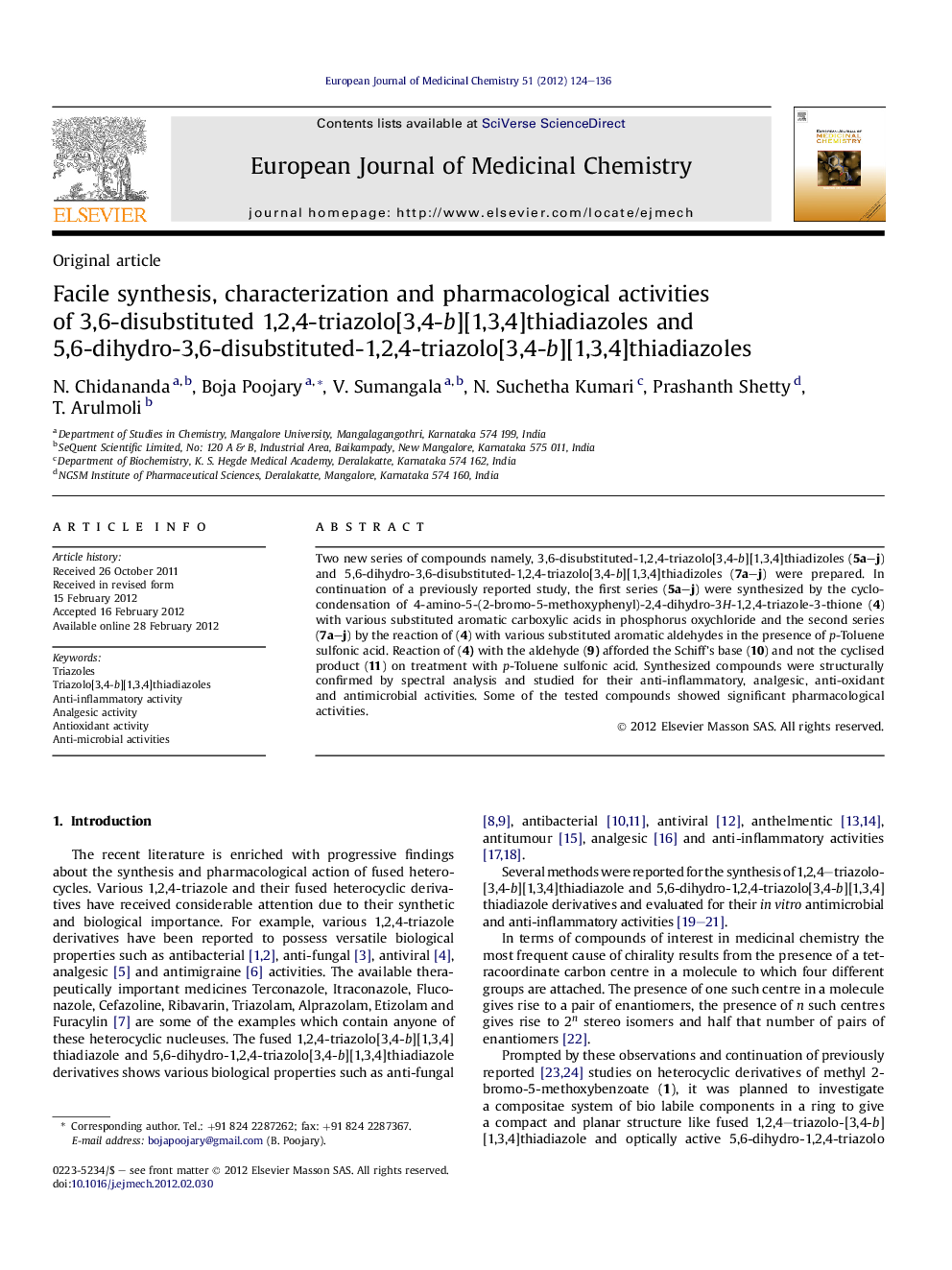 Facile synthesis, characterization and pharmacological activities of 3,6-disubstituted 1,2,4-triazolo[3,4-b][1,3,4]thiadiazoles and 5,6-dihydro-3,6-disubstituted-1,2,4-triazolo[3,4-b][1,3,4]thiadiazoles