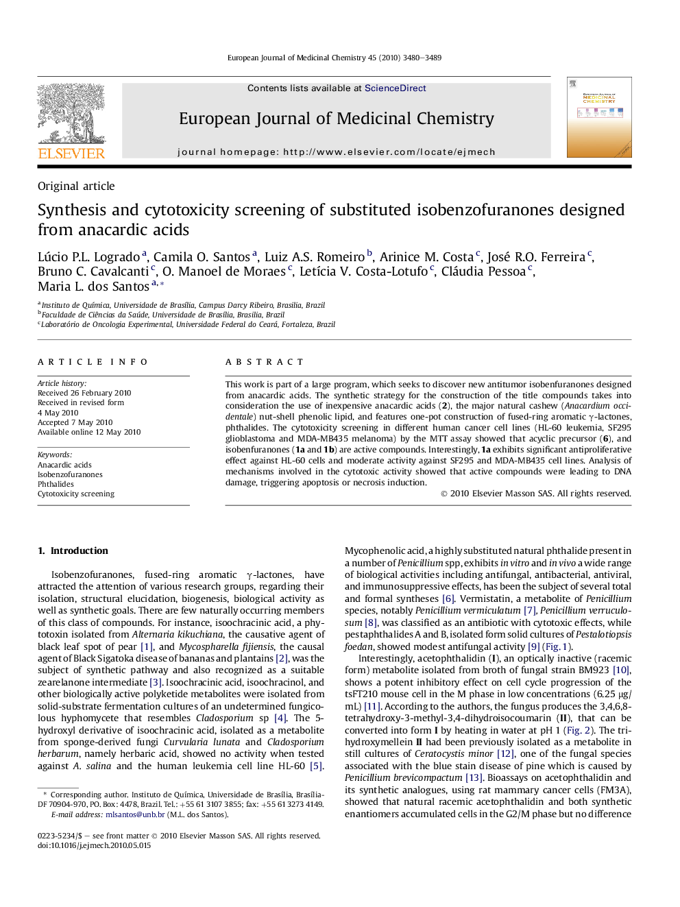 Synthesis and cytotoxicity screening of substituted isobenzofuranones designed from anacardic acids