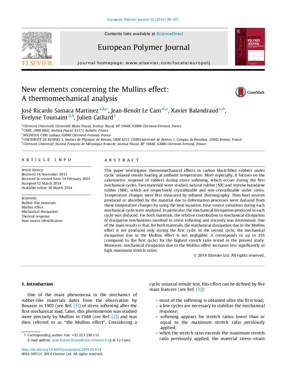 New elements concerning the Mullins effect: A thermomechanical analysis