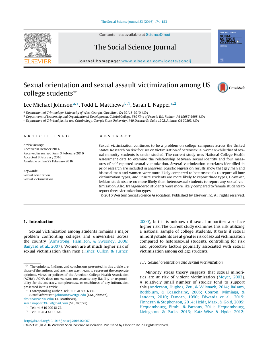 Sexual orientation and sexual assault victimization among US college students 