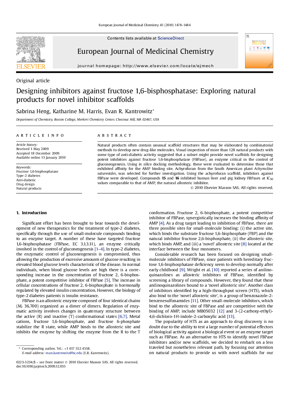 Designing inhibitors against fructose 1,6-bisphosphatase: Exploring natural products for novel inhibitor scaffolds