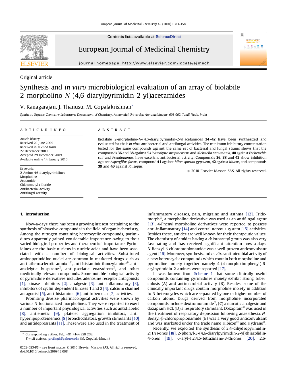 Synthesis and in vitro microbiological evaluation of an array of biolabile 2-morpholino-N-(4,6-diarylpyrimidin-2-yl)acetamides