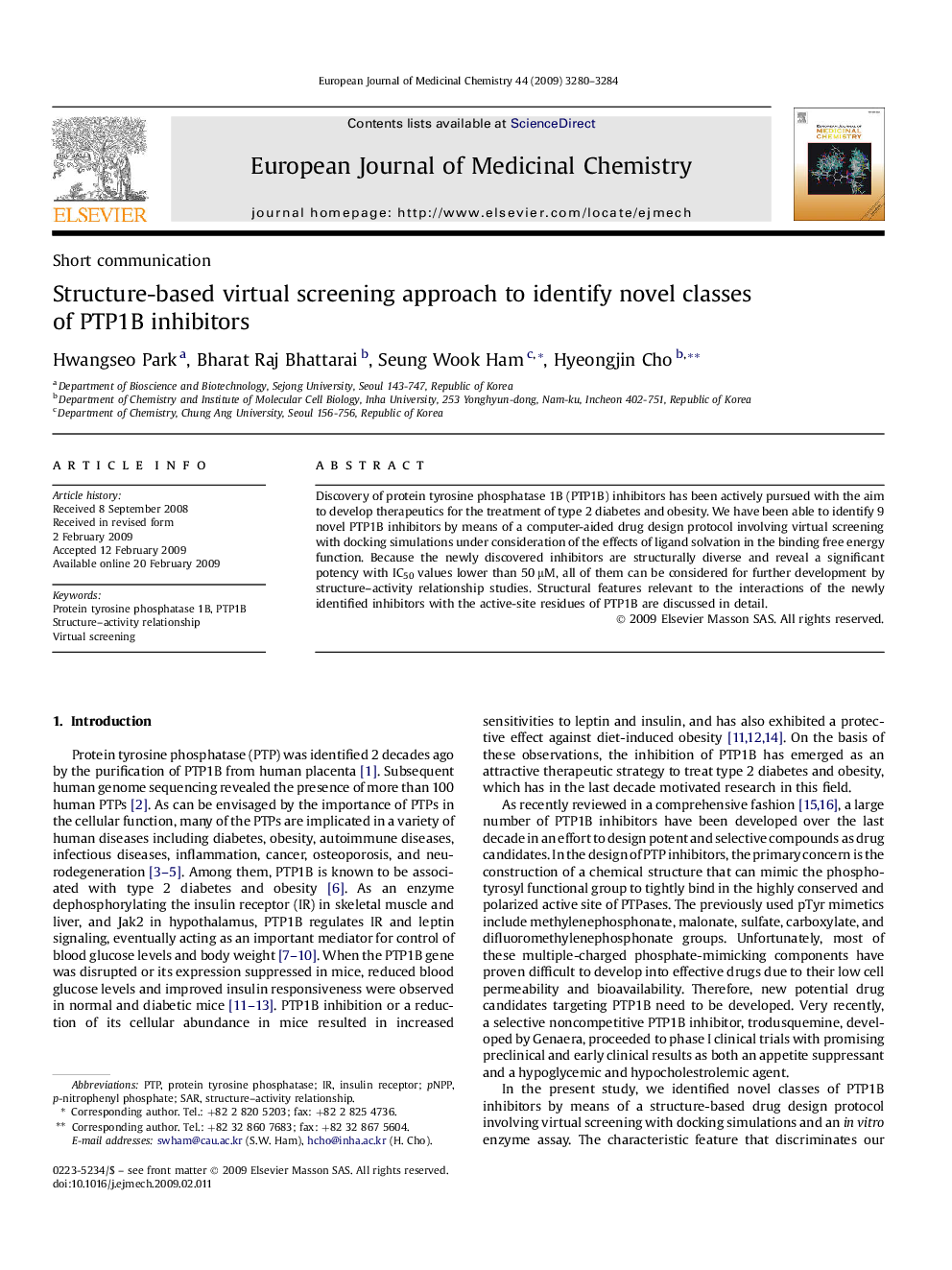 Structure-based virtual screening approach to identify novel classes of PTP1B inhibitors