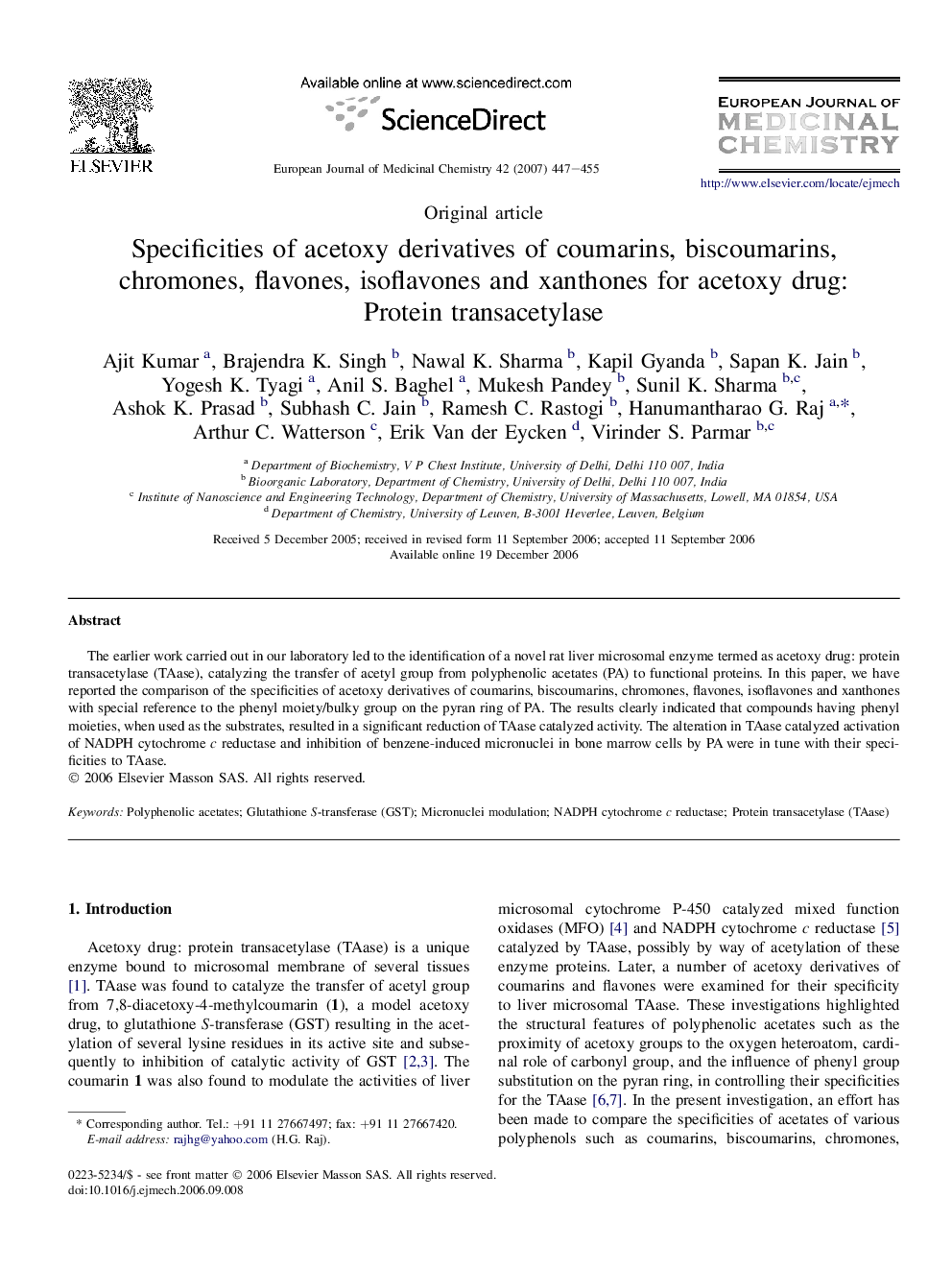 Specificities of acetoxy derivatives of coumarins, biscoumarins, chromones, flavones, isoflavones and xanthones for acetoxy drug: Protein transacetylase