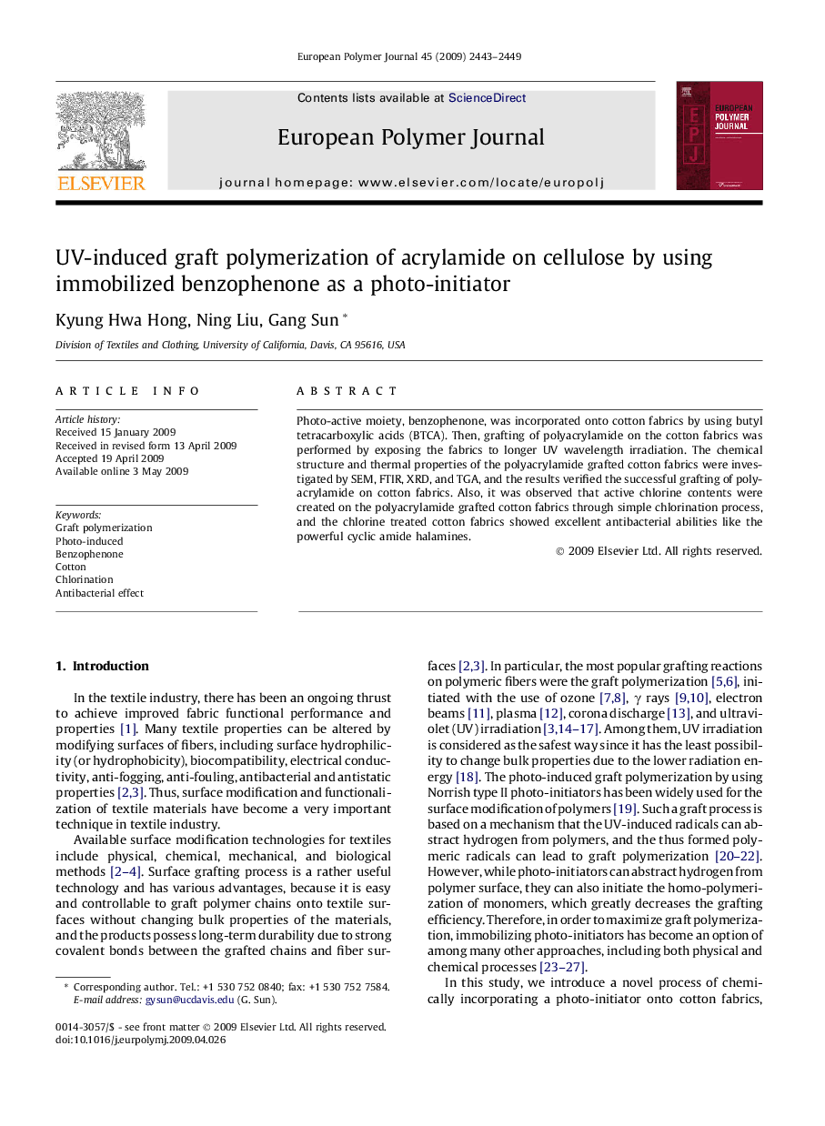 UV-induced graft polymerization of acrylamide on cellulose by using immobilized benzophenone as a photo-initiator