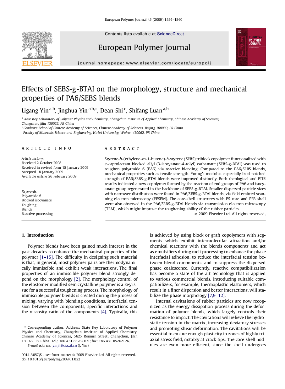 Effects of SEBS-g-BTAI on the morphology, structure and mechanical properties of PA6/SEBS blends